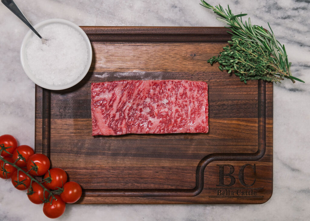 An image of the marbling on a wagyu steak